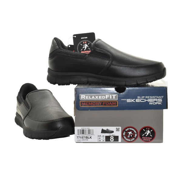 A8 NIB SKECHERS Nampa Groton Black Slip Resistant Relaxed Fit Work Loafers Sz 8 - Picture 1 of 6